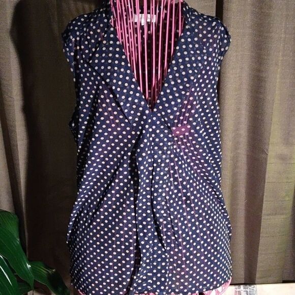 Eden & Olivia Blue Polka Dot Sleeveless Blouse - Picture 1 of 7